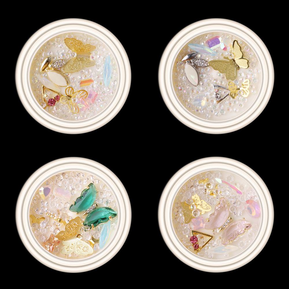 AUGUSTINA Agustina Butterfly Nail Rhinestones DIY Berlian Mengkilap Paduan Bunga Ukuran Campur Hiasan Kuku