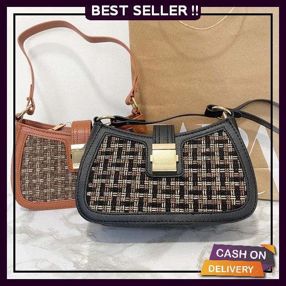 Tas Slempang Wanita Tali Stengah Rantai Bahan Kulit Sintetis Tebal Terbaik Impor Murah Sekolah Korea