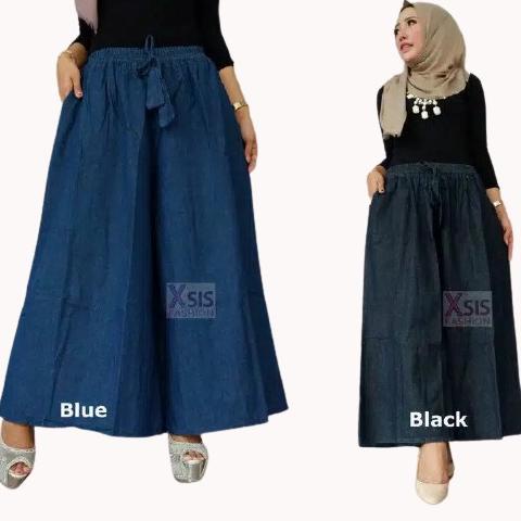 Celana Jeans Kulot Panjang Wanita Jumbo "HITAM" XXXL