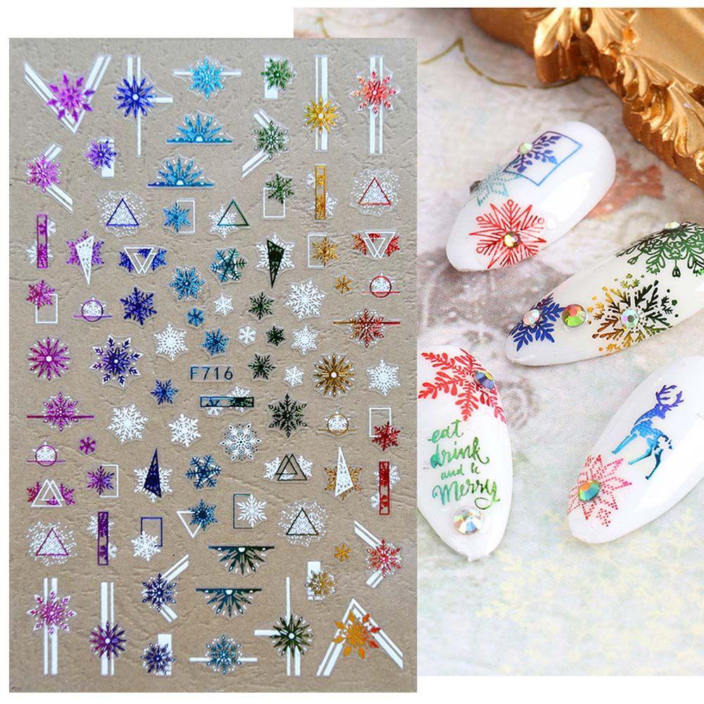Mxbeauty Stiker Kuku Natal Wanita Fashion Warna Snowflake Elk Alfabet Inggris Pohon Natal Nail Art Dekorasi