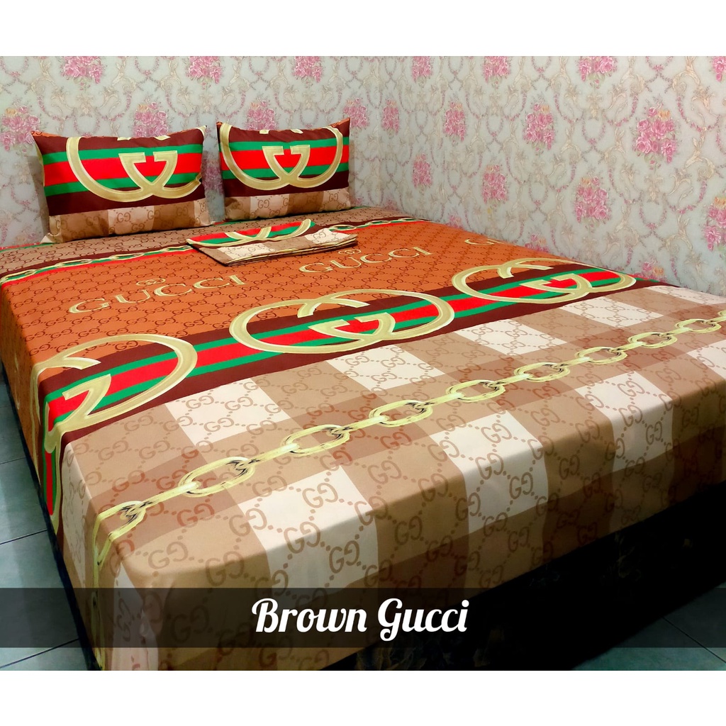 Sprei Homemade Brown Gucci 160x200, Sprei Homemade motif terkini bahan katun halus