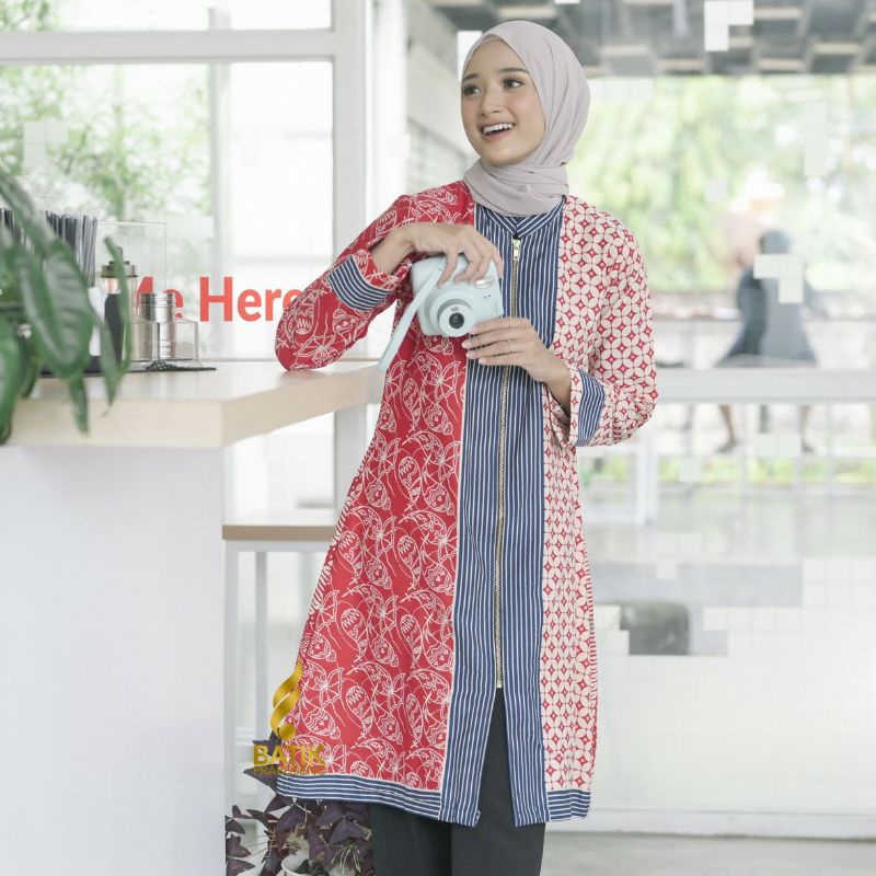 Batik Wanita MOTIF NADA Blouse Baju Muslimah Tunik Prabuseno Original Atasan Kerja Kantor Formal Kan
