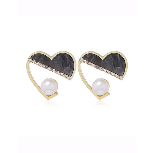 LRC Anting Tusuk Fashion Black Metal Heart Stud Earrings A63174