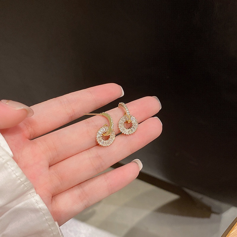 Anting Tusuk Sterling silver 925 Desain Lingkaran Hias Zircon Untuk Wanita