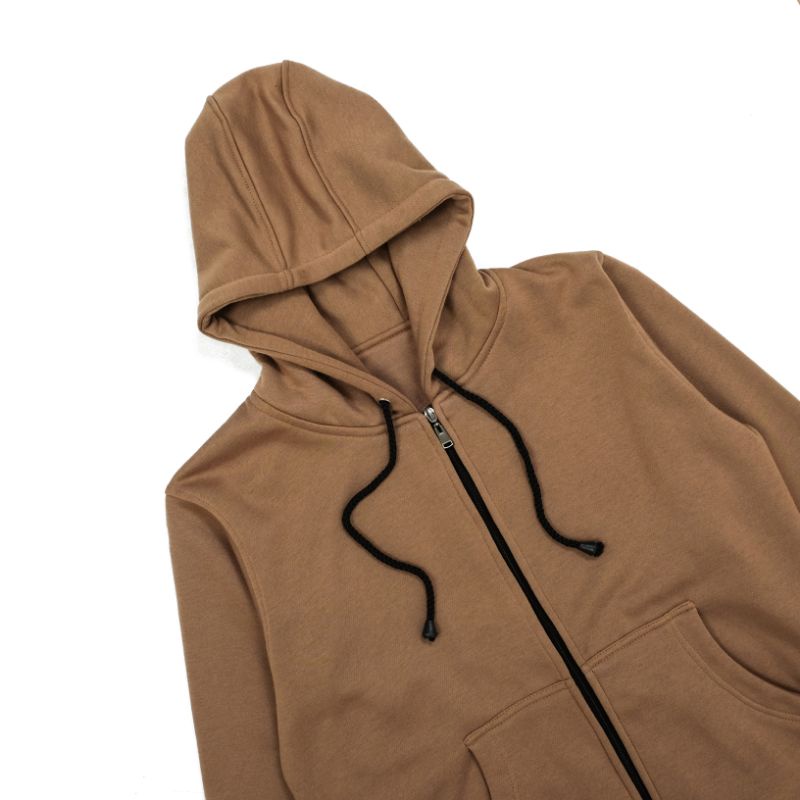 LinkaweOriginal Jaket Hoodie sletting Basic M L XL free sticker & gantungan kunci pria dan wanita 2-Mocca