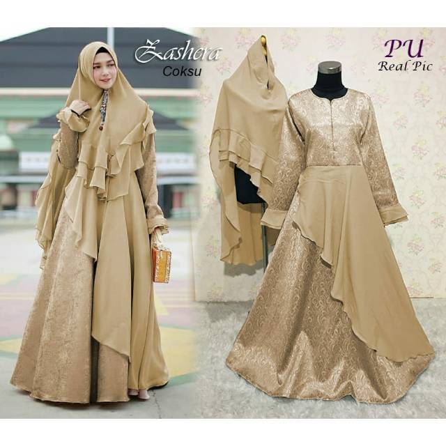 Zashera Syari Set, GAMIS SYARI MUSLIM &amp; BERGO FIT XL ZIPPER BUSUI LD 104 TERMURAH KEKINIAN TERLARIS