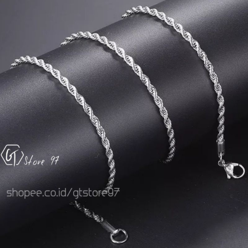 Kalung Titanium Pria Silver Anti Karat Kalung Titanium Rantai Rante Cowok Cewek Perak Kalung Rante Titanium Kalung Rantai Tambang Stainless Steel Cowo Cewe