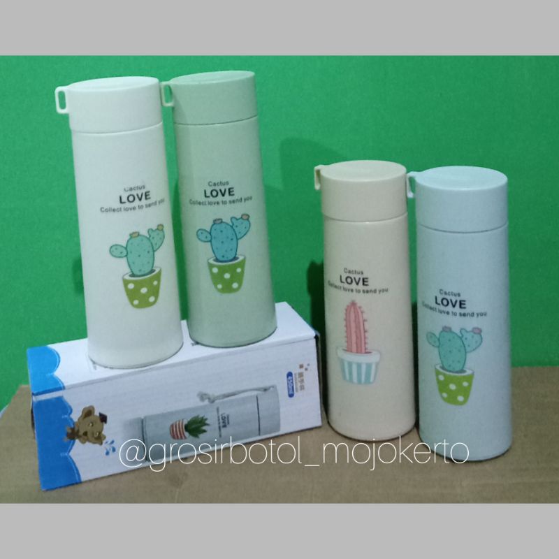BOTOL MINUM / BOTOL MINUM KACA MOTIF KAKTUS 450ml + BOX