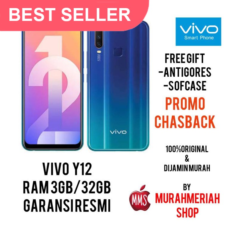 DIJUAL VIVO Y12 3/32 3GB 32GB GARANSI RESMI VIVO - Hitam GARANSI