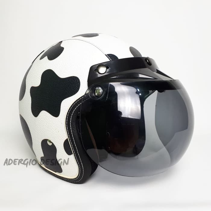 SALE Helm Bogo Retro Klasik SNI - Full Kulit Motif Moo Sapi Hitam Putih