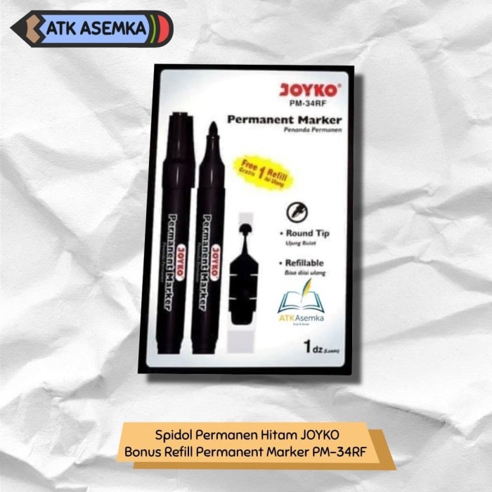 

Spidol Permanen Hitam JOYKO Bonus Refill Permanent Marker PM-34RF Atk