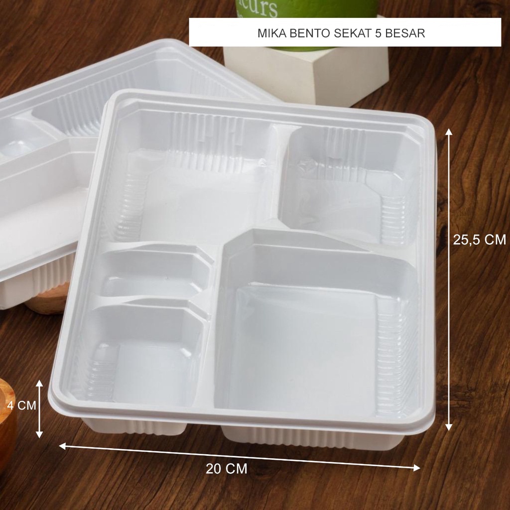 Mika Bento Sekat 5 Besar Mika Dus Nasi Tray Mika Bento Warna Putih Sekat 5 Premium Quality (25 pcs)