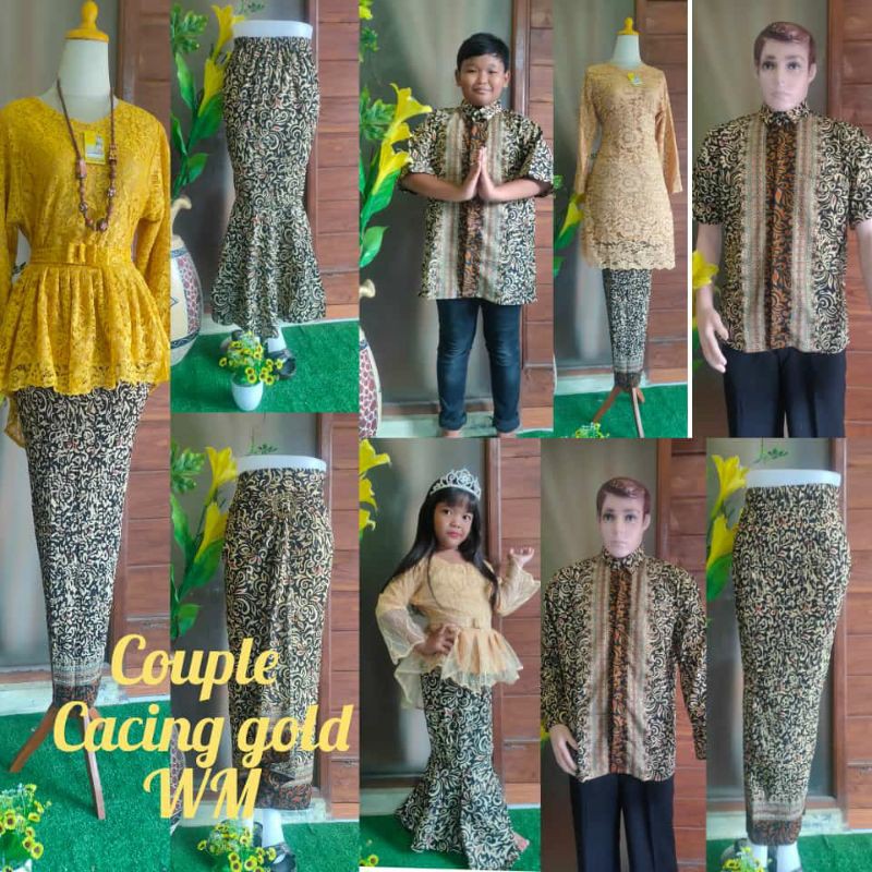 Wm>couple Batik Cacing Gold / Couple Kamboja Gold / Couple Keluarga/ Rok Plisket