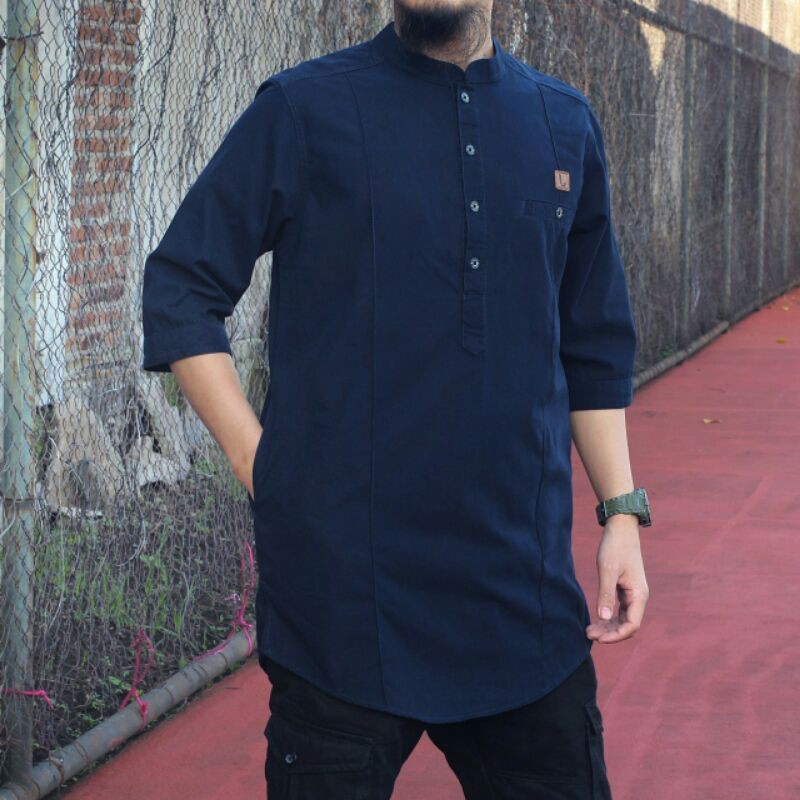 BAJU KOKO KURTA PAKISTAN BERKUALITAS PAKAIAN MUSLIM PRIA LENGAN PENDEK WARNA NAVY MAROON UKURAN M L