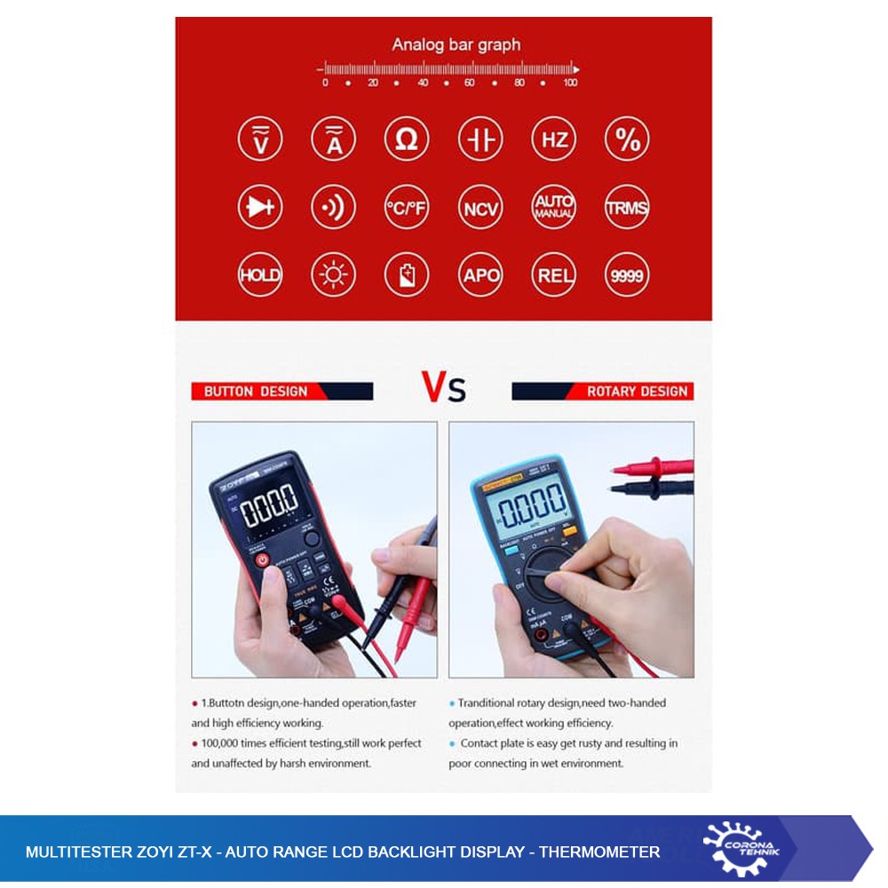 Multitester Zoyi ZT-X - Auto Range LCD Backlight Display - Thermometer