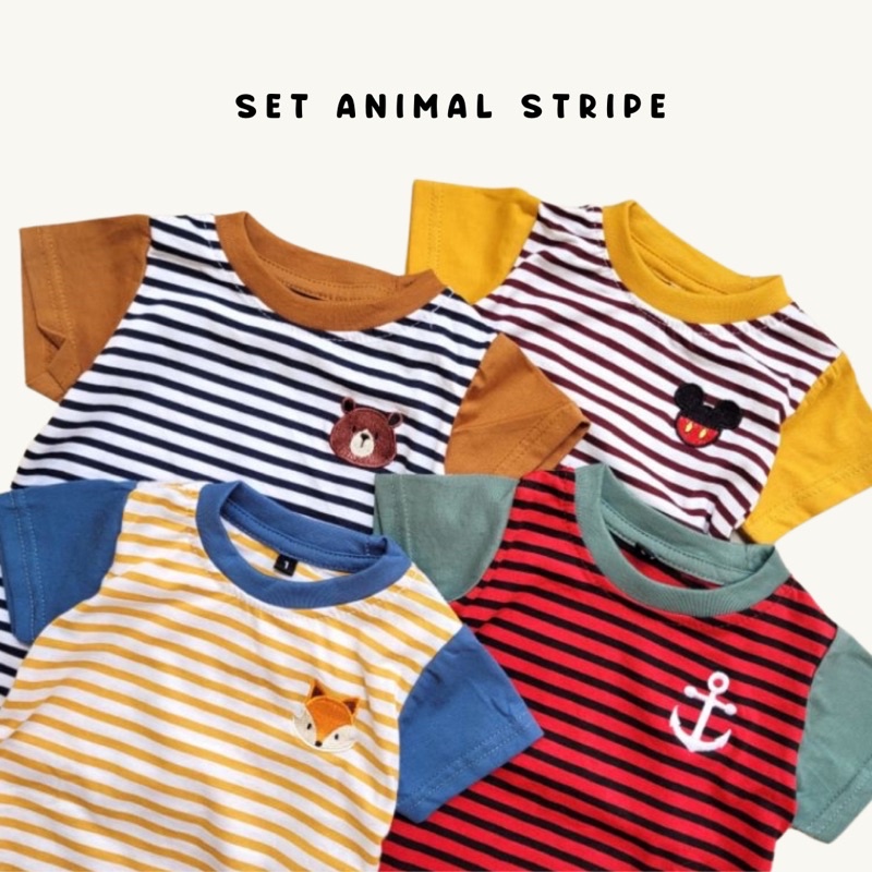 Setelan Anak Motif Animal Salur One Set Anak Balita Kids Setelan Anak Perempuan Cewek Setelan Anak Laki-Laki Cowok Setelan Baju Anak Salur Setelan baju Animals