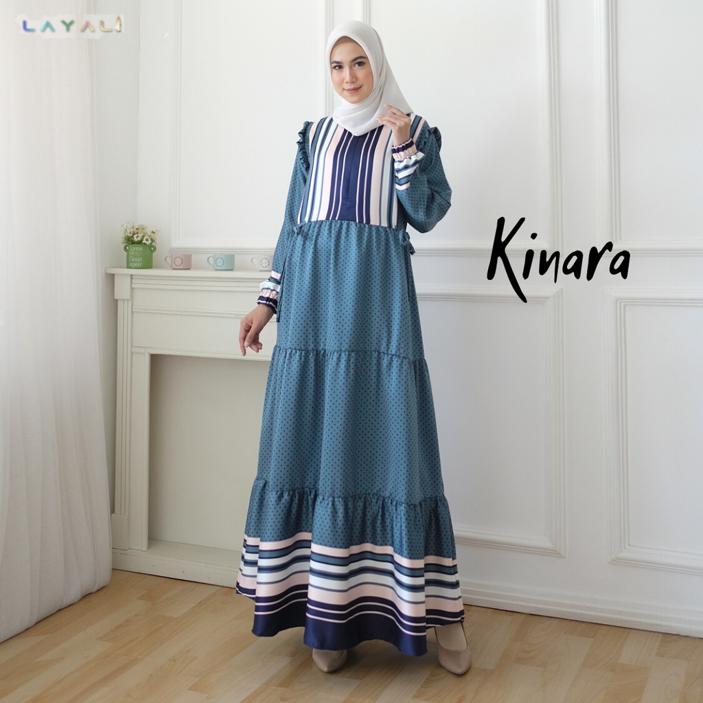 Kinara Fashion Wanita Gamis Dress Muslim Motif Salur Polkadot Terkini Ori By Layali