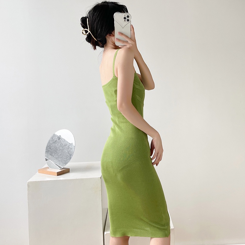 【Elegant】Korean Solid Color Sleevless Bodycon Mini Dress 7487