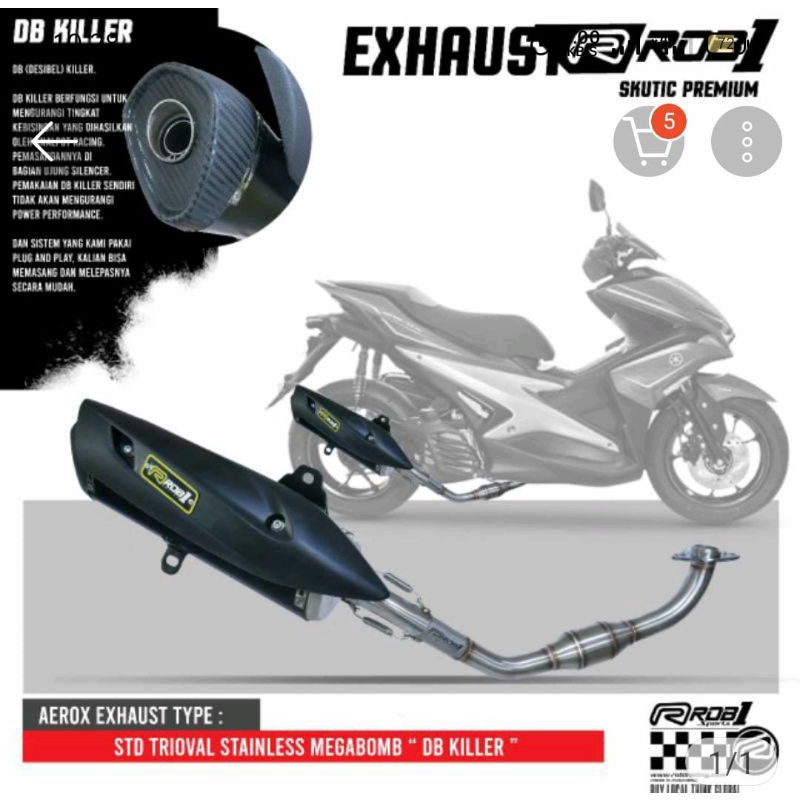 Knalpot ROB1 Racing aerox trioval std racing ss