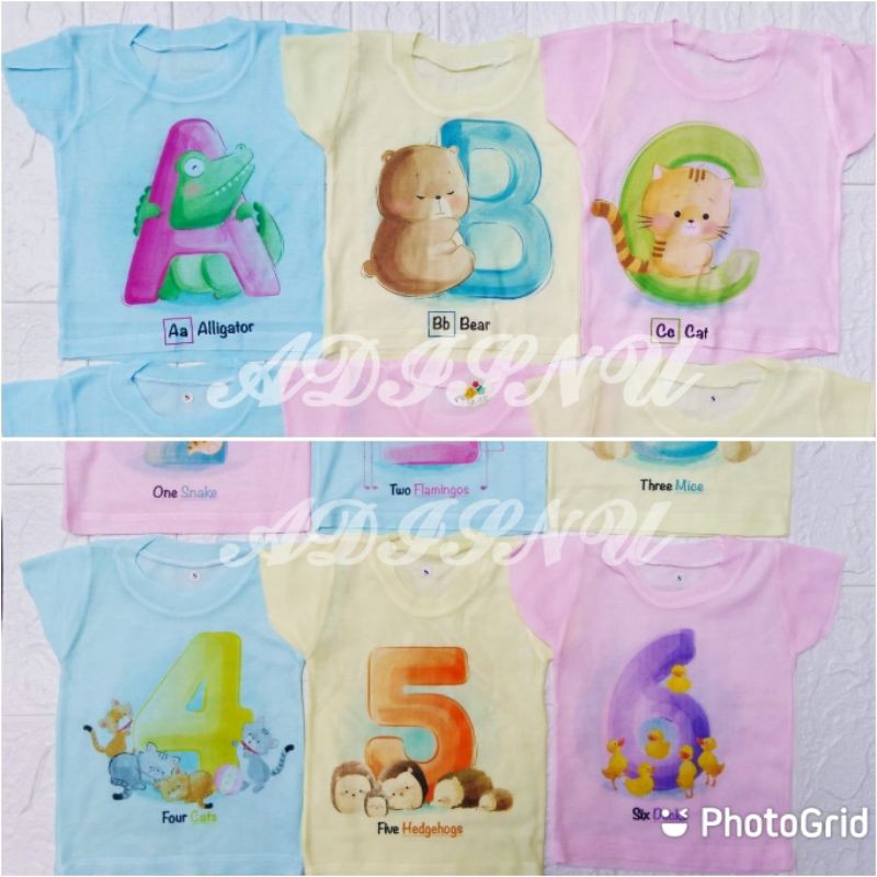 Kaos [OBLONG] Bayi Harian Stali  [WARNA]  Motif Angka &amp; Huruf