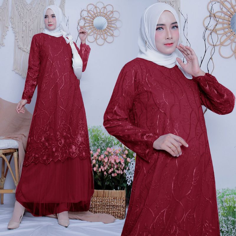 BAJU GAMIS DRESS PESTA NIKAH KONDANGAN SERAGAMAN BRIDESMAID REMAJA DEWASA UMROH NAIK HAJI FULL BROKA