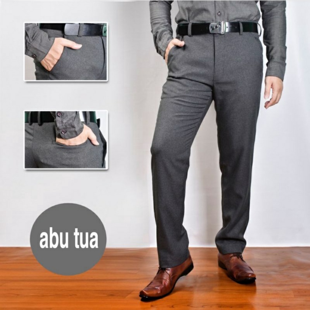 Mickonova Celana Bahan Pria Slim Fit Jumbo Kantor Big Size Cowok Formal Slimfit Bahan Dasar Kain Woll