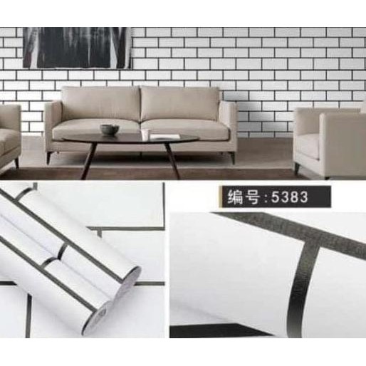 Wallpaper dinding Stiker tembok wall sticker bata putih lis hitam 5383