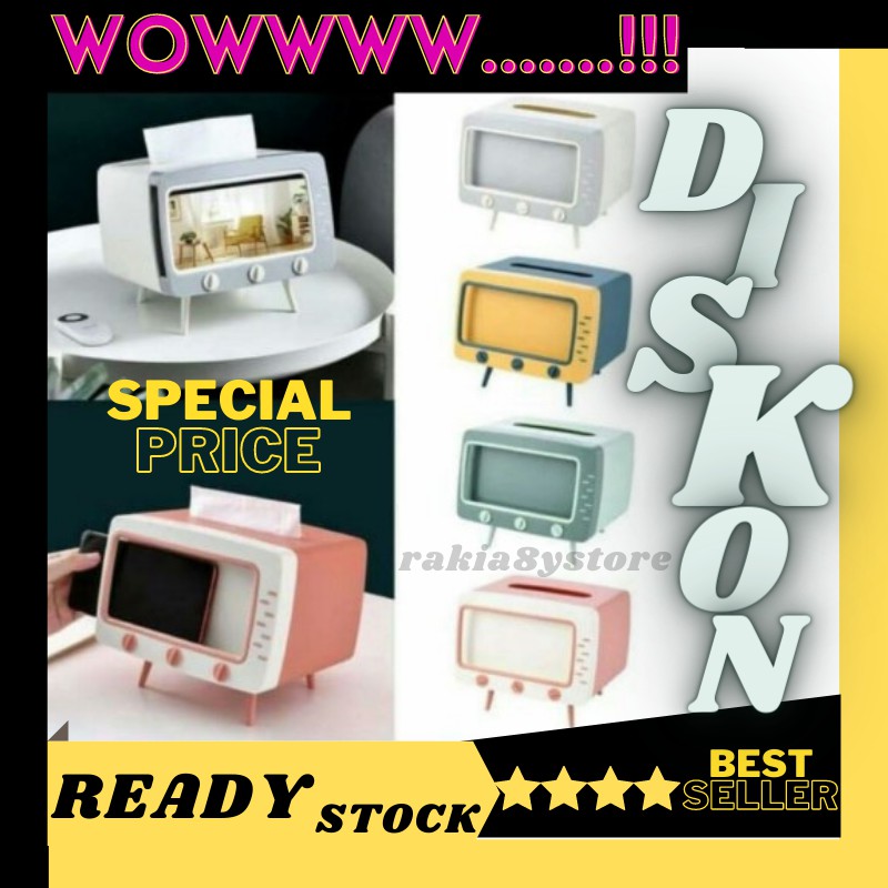 KOTAK TISU BENTUK TV BOX TEMPAT TISSUE MOBIL HOLDER HP PORTABLE - PINK
