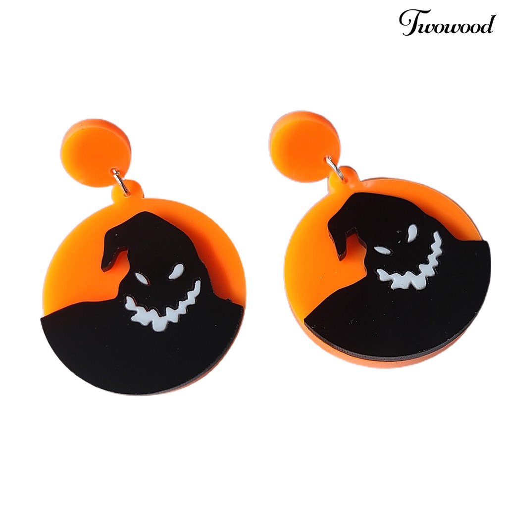 1 Pasang Anting Bentuk Bulat Motif Hantu Halloween Bahan Akrilik Gaya Punk Untuk Pesta