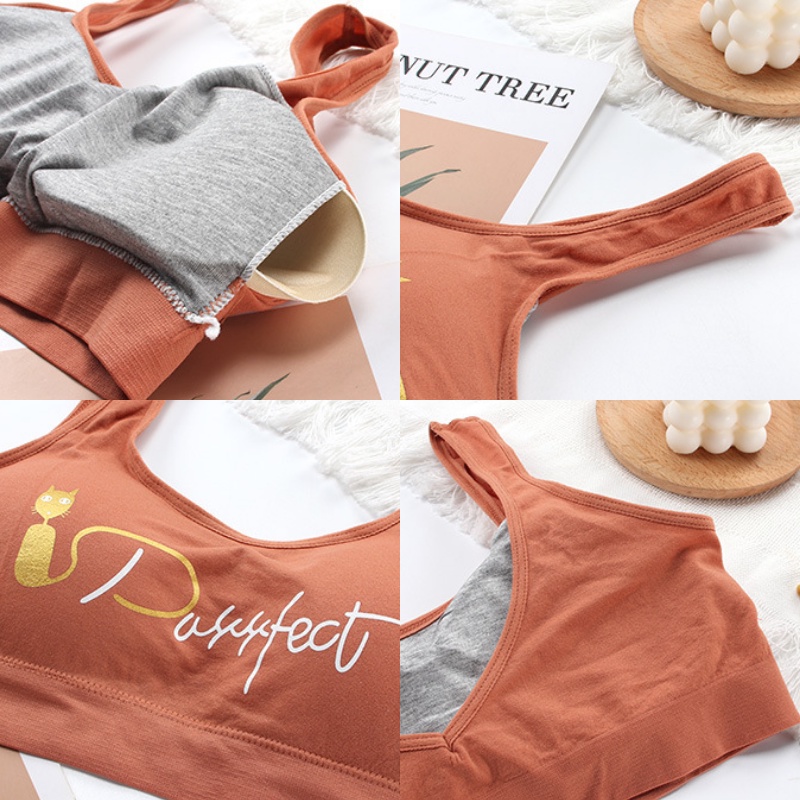 FYGALERYSURABAYA  BRA536 Bra Tanpa Kawat Miniset Pakaian Dalam Wanita Motif Kucing Purrfect Cat Bra Olahraga Sportbra Gym