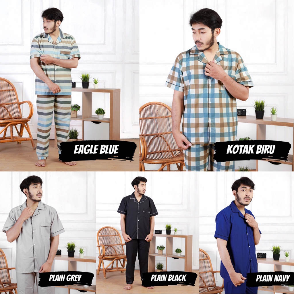 PIYAMA PRIA POLOS &amp; MOTIF / KOTAK SALUR GARIS / KATUN BAJU TIDUR LAKI LAKI / COWO MAN PAJAMAS RUMAH