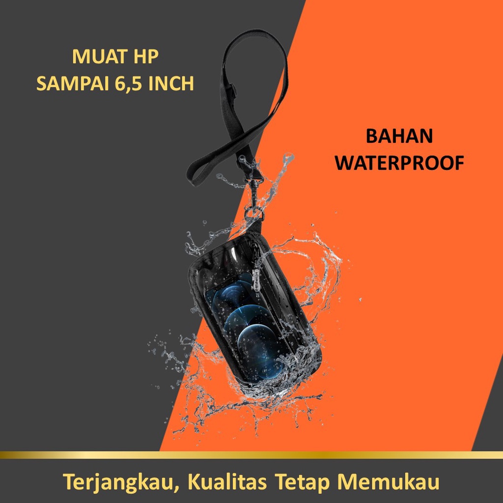 Sling Pouch Phone Tas Tempat Dompet Pelindung HP Handphone Hand Phone 6.5 inch Bening Transparan Tem