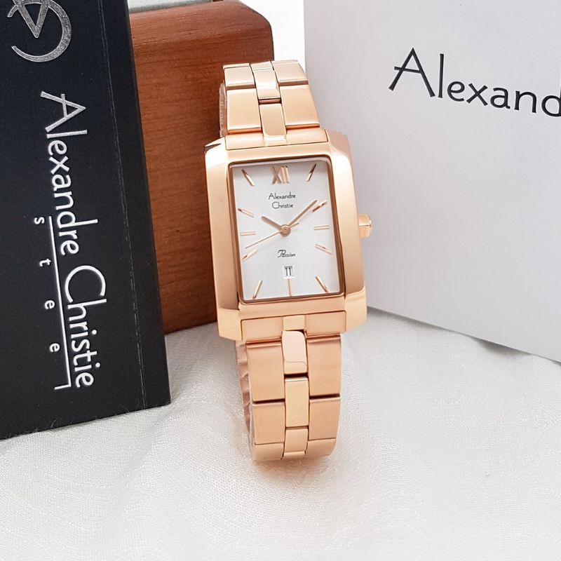 jam tangan alexandre christie 2893 wanita kotak klasik elegant