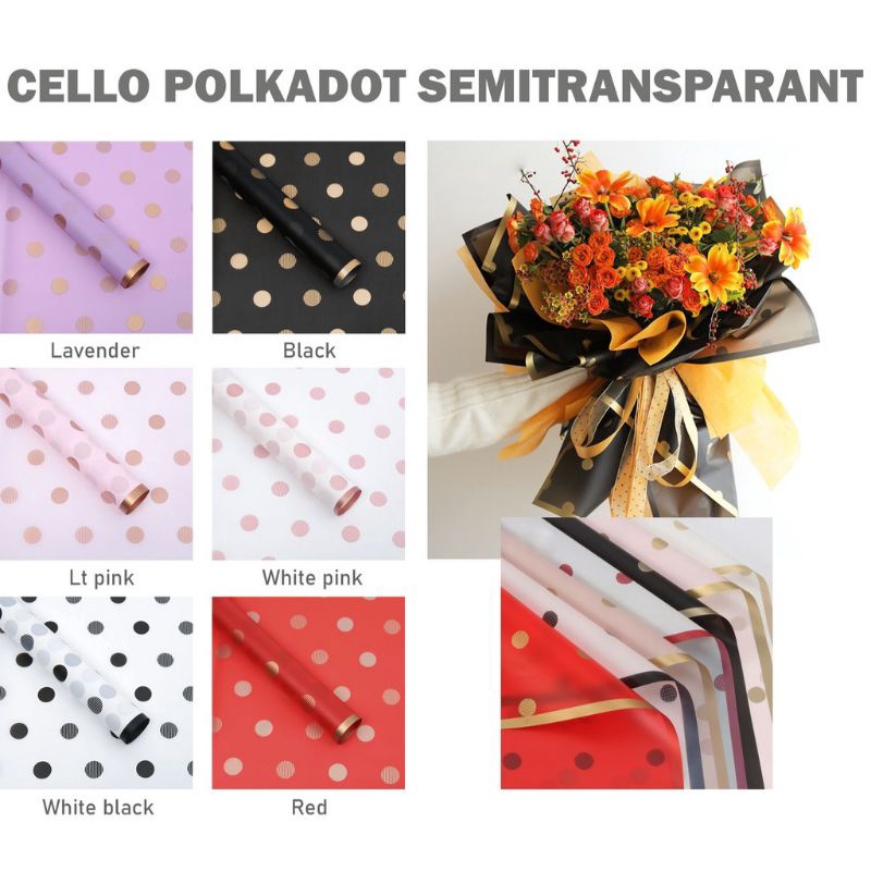 

Flower Wrapping POLKQDOT SEMI TRANSPARAN Kertas Buket Bunga Cellophane Florist Paper