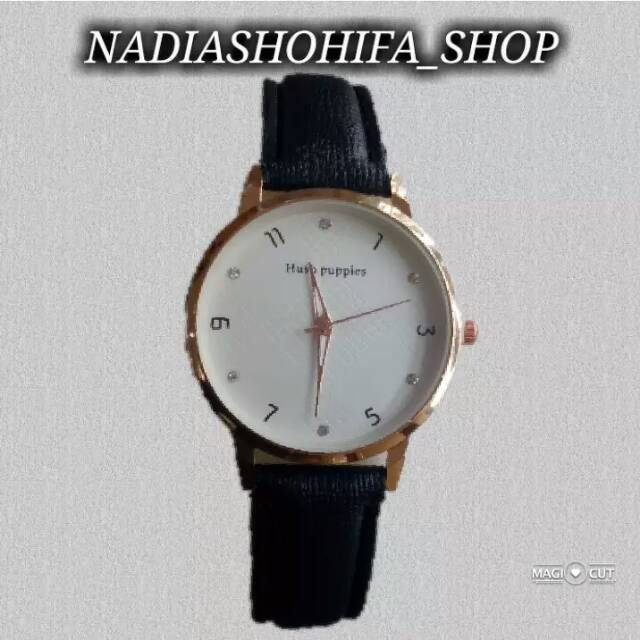 JAM TANGAN WANITA / JAM TANGAN CEWEK TALI KULIT WARNA HITAM