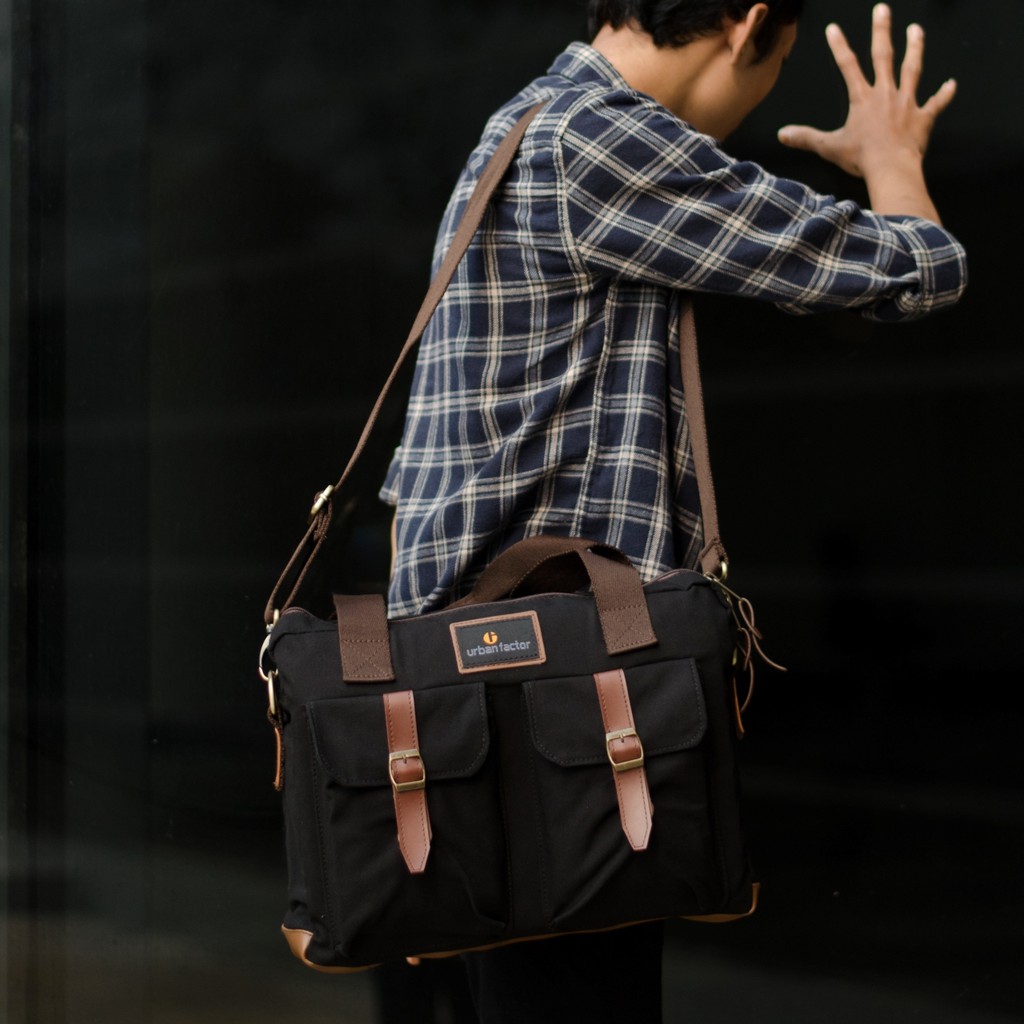 BUSY BLACK |Urban Factor x FORIND| Tas Slempang Laptop Messenger Pria Wanita Slingbag Original Baru