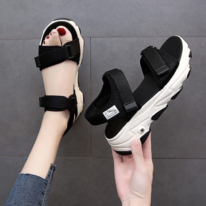 TBIG [COD] Sandal Tali Wanita Import HANQ POLOS Korea Style Santai Wanita Wedges