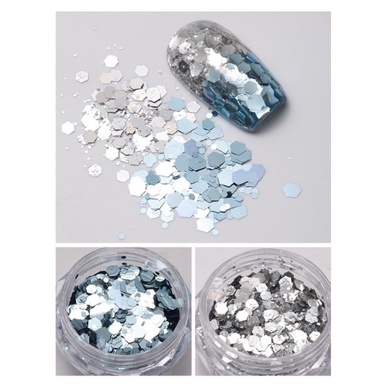 Glitter New Trend Mermaid Sequin Glitter Silver Blue Hexagonal / Glitter Nail Art Kutek Gel Gliter