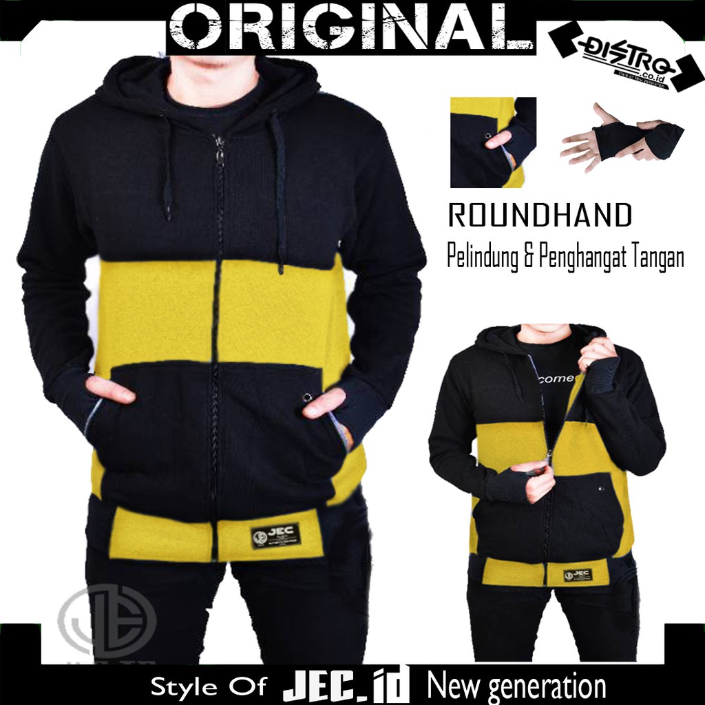 JEC Jaket Sweater Hoodie Zipper Combi ROUNDHAND Full Premium Tebal Distro