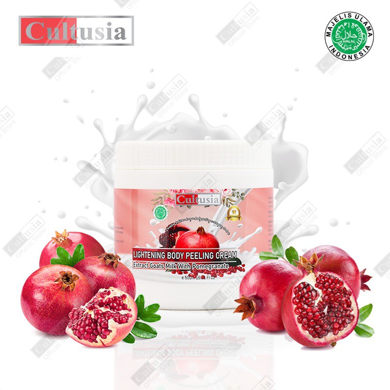 CULTUSIA Lulur Lightening Body Peeling Cream Extract Goats Milk & Pomegranate 500gr