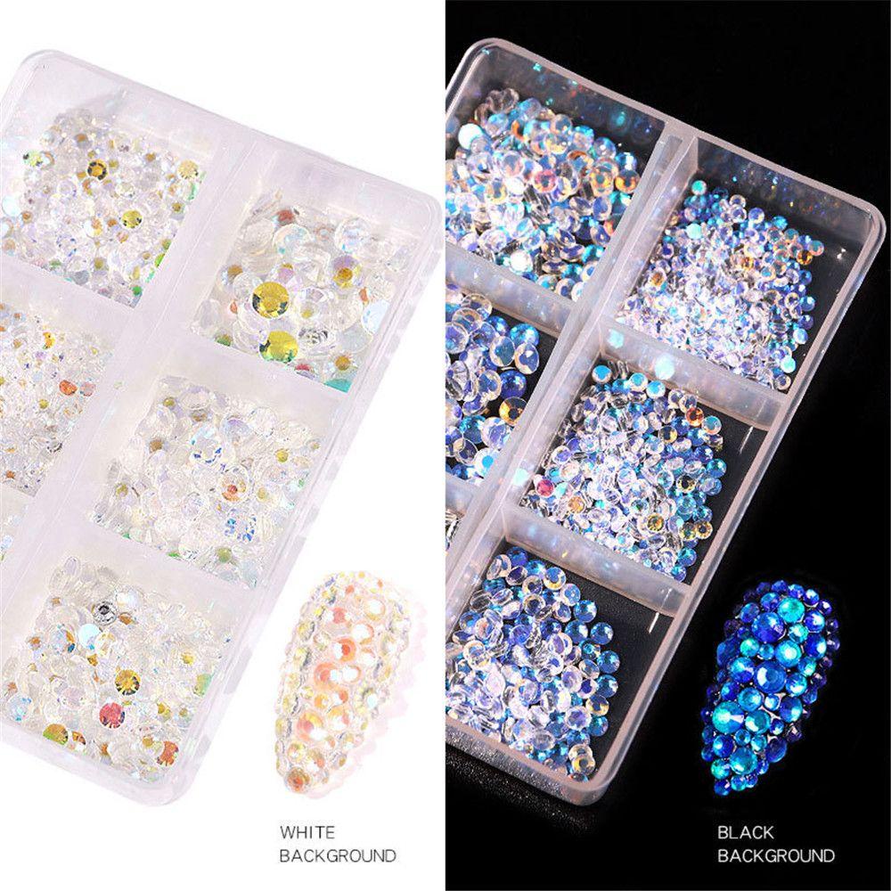 R-flower 1000Pcs Paku Rhinestones Mix Ukuran Belakang Datar 3D Kaca Batu AB Kristal