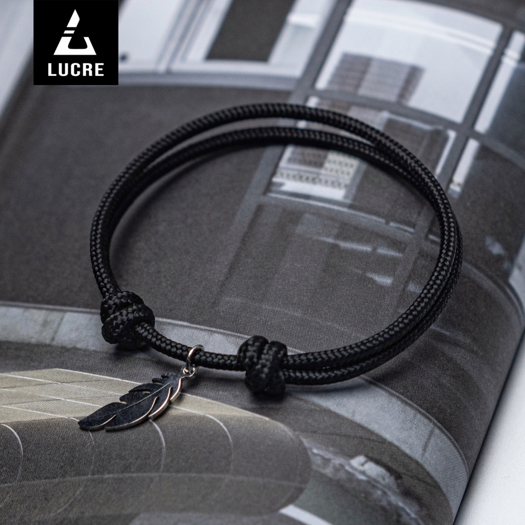 DISKON Lucre Gelang Tali Pria Original - FEATHER Premium Cord Bracelet - Titanium Stainless Steel