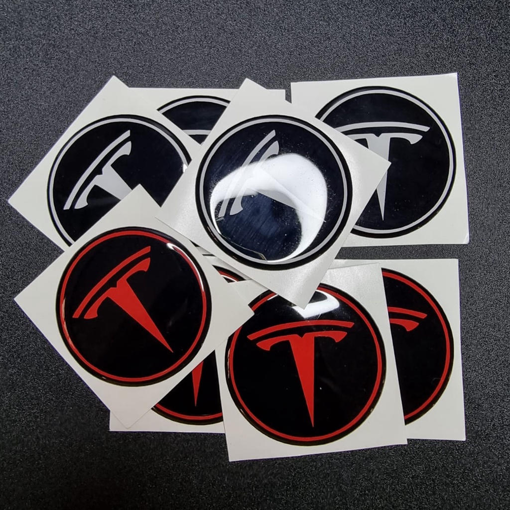 STIKER EMBLEM VELG MOBIL TESLA DIAMETER 65MM LENTUR