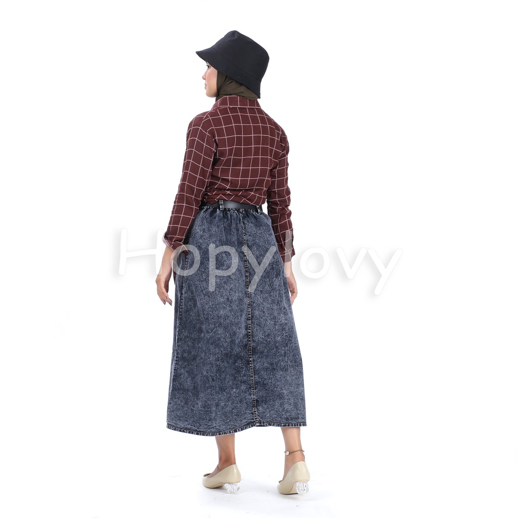 HOPYLOVY - Rok Jeans Panjang Wanita Maxi Skirt Safaira