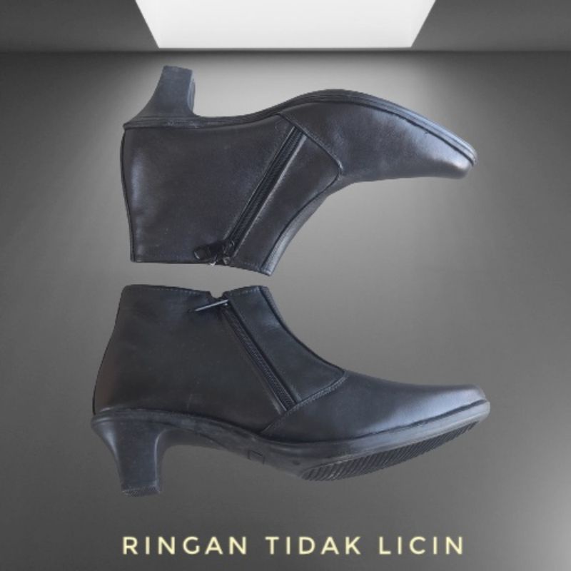 sepatu PDH sleting wanita kulit/ sepatu wanita dinas/ sepatu pantofel cewek kulit/ sepatu security cewek/ sepatu satpam wanita/ sepatu TNI polwan wanita