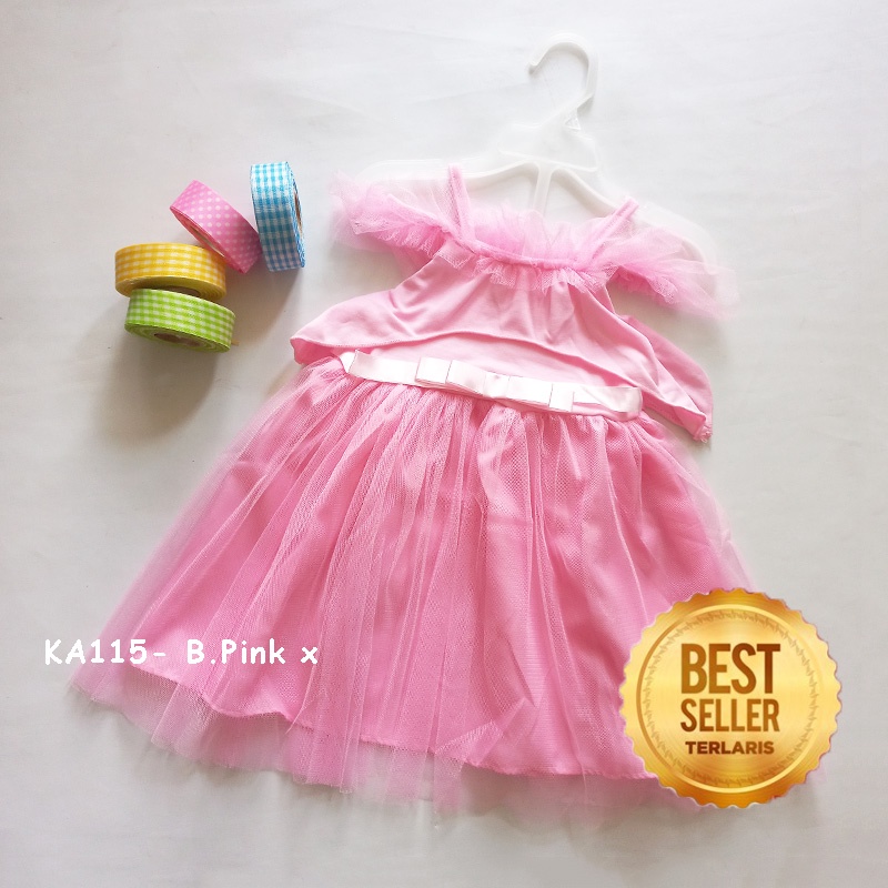 Dress Bayi NewBorn 6 12 Bulan Dress Sabrina Anak Warna Pink Kuning Salem Bahan Kaos Premium NB Baju Bayi Gaun Aqiqah Baptis KA115X