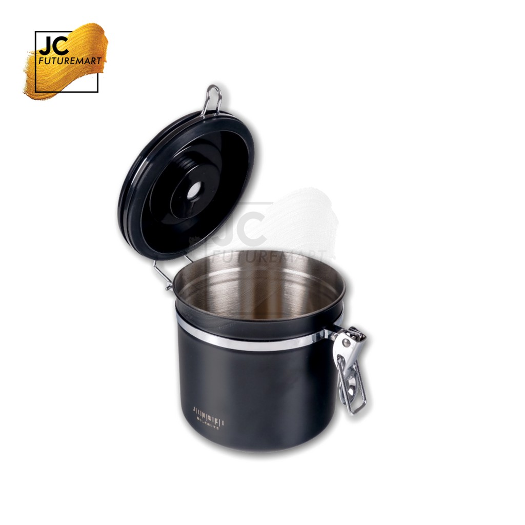 COFFEE STORAGE WITH VALVE + DATE 1200ML - TOPLES KOPI KEDAP UDARA - STAINLESS