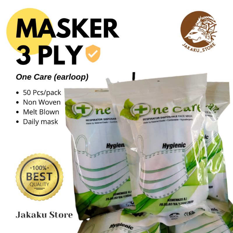 MASKER ONE CARE 3 PLY 50 PCS | Masker Medis 3Ply Earloop BIRU HIJAU