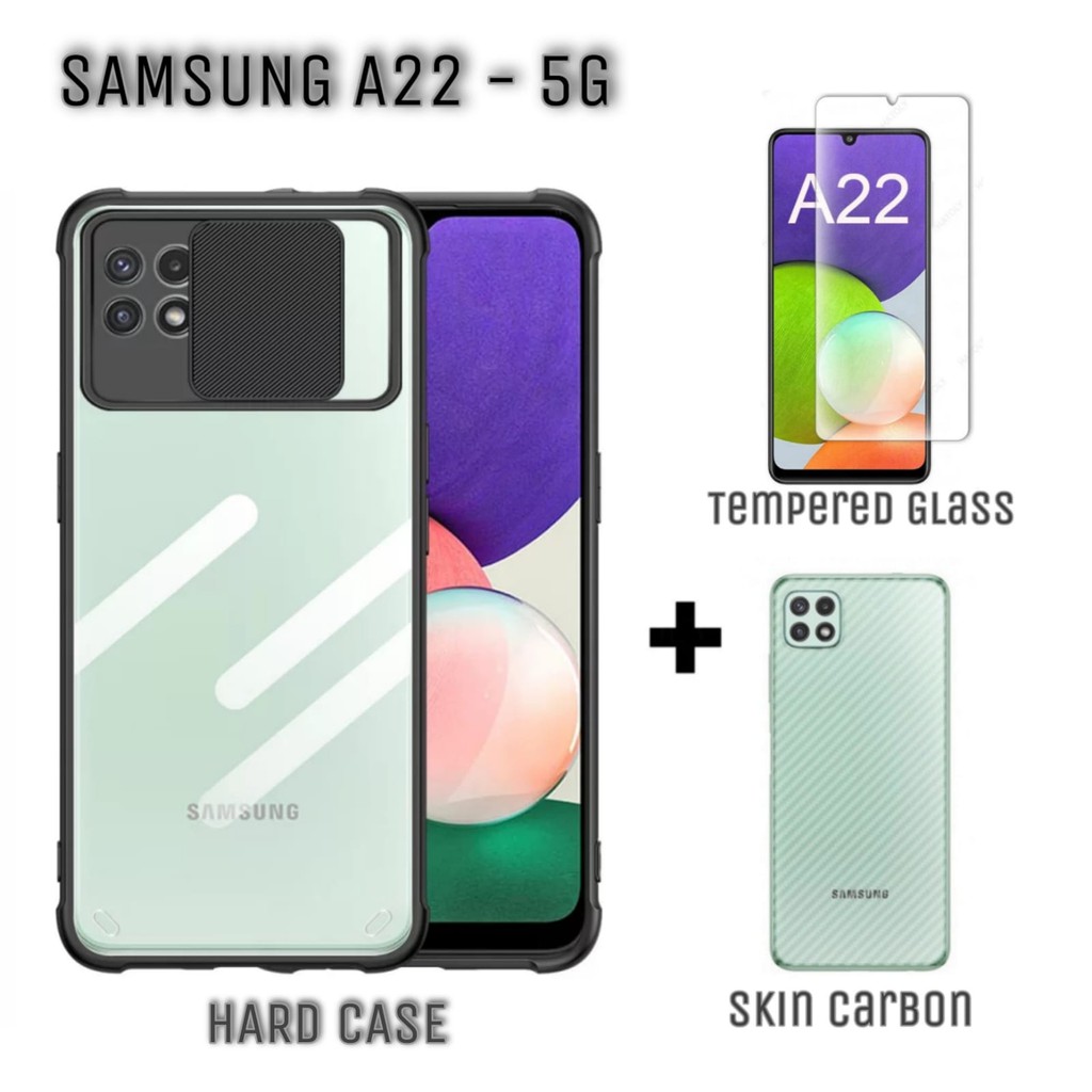 Promo Case Samsung A22 5G Paket 3in1 Hard Case Fusion Sliding Free Tempered Glass Layar dan Garskin