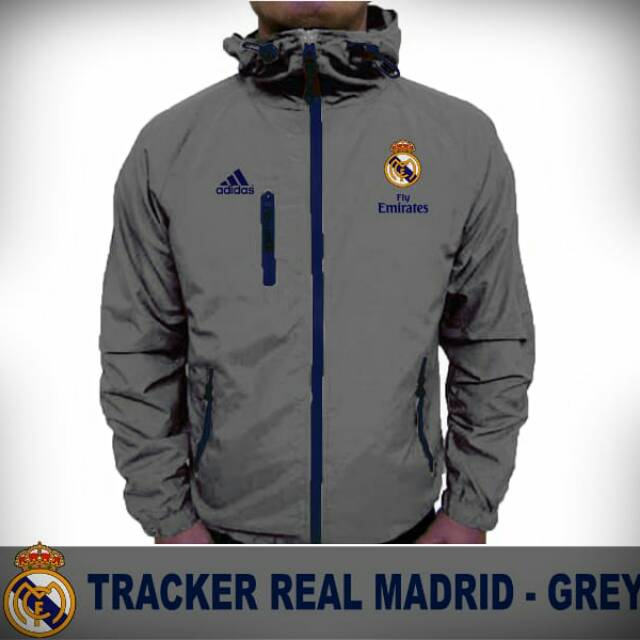 JAKET REAL MADRID NAVY HOODIE SPORTY PRIA TRACKER PARASUT ADIDAS COWOK BIRU JACKET GROSIR TERMURAH